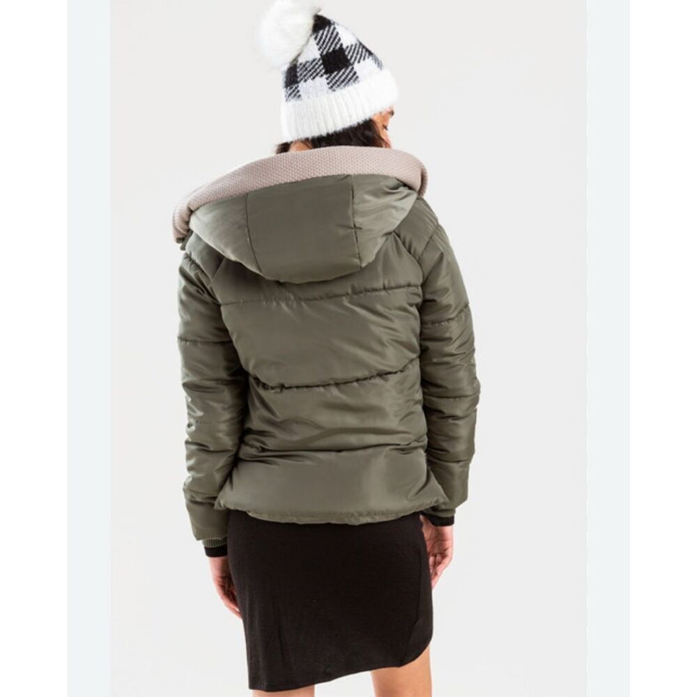 Francesca’s Anna Cai Womens Sydney Full Zip Hoodie Puffer Jacket Green Medium